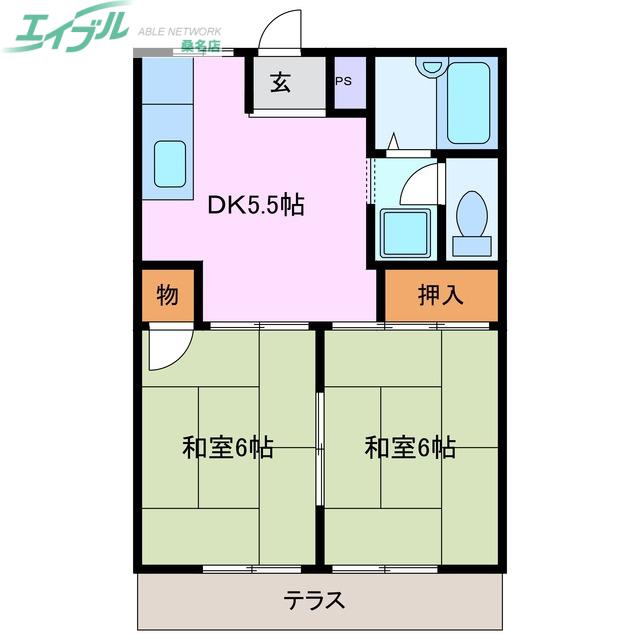 ハイツ三光(2DK/1階)の間取り写真