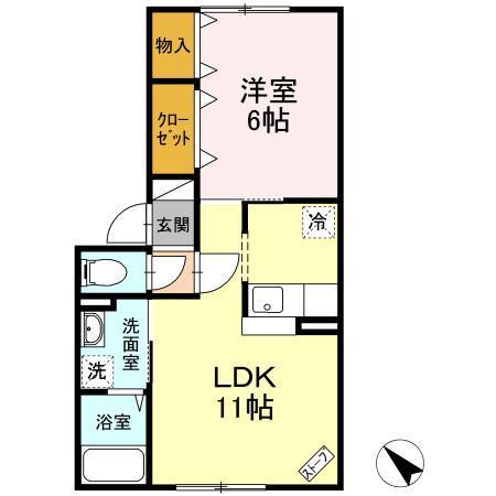 ケンパレスA棟(1LDK/1階)の間取り写真