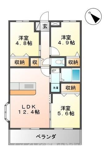 シャトーS・K(3LDK/3階)の間取り写真