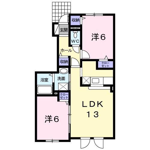 カルムI(2LDK/1階)の間取り写真