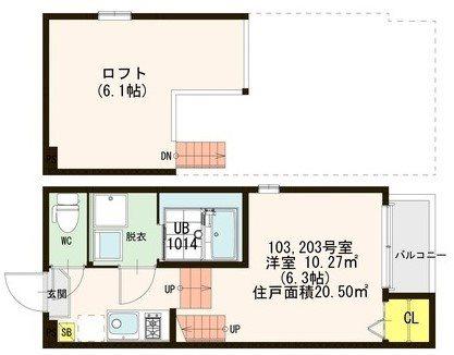 ディアレスト愛宕(1K/1階)の間取り写真