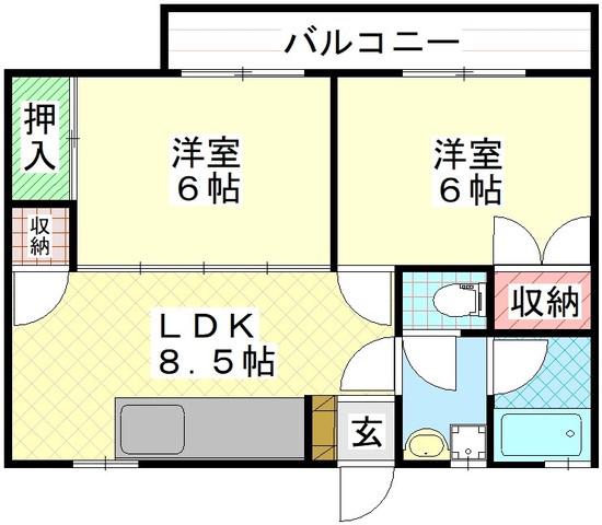 ハイツオネシス(2LDK/2階)の間取り写真