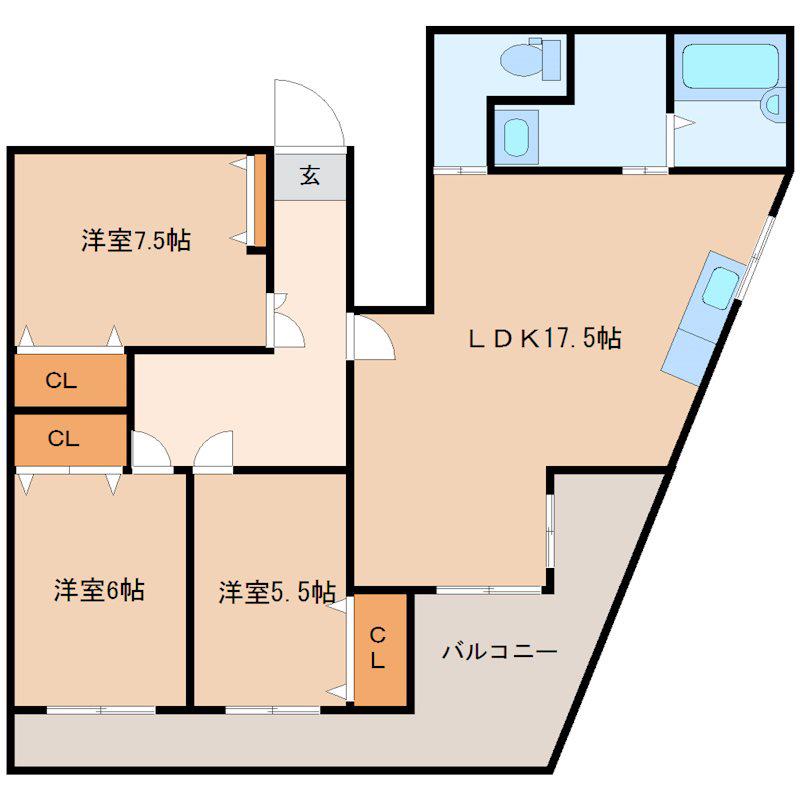 ミュウフラット(3LDK/2階)の間取り写真