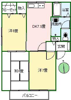 ヴェイル古国府 I(3DK/2階)の間取り写真