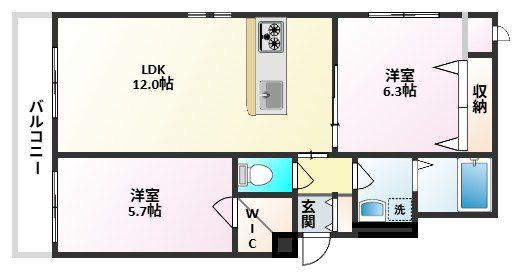 グラシア(2LDK/3階)の間取り写真