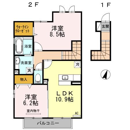 メルヴェーユ B(2LDK/2階)の間取り写真