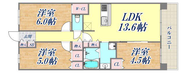 クラッシィハウス尼崎GARDEN PLACE(3LDK/10階)の間取り写真