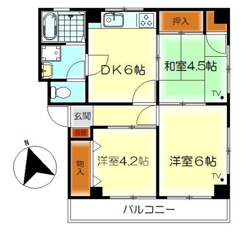 O・Sビル(3DK/1階)の間取り写真