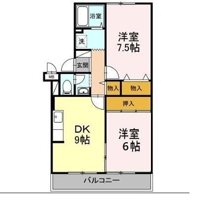 ピアエスポワール(2DK/3階)の間取り写真
