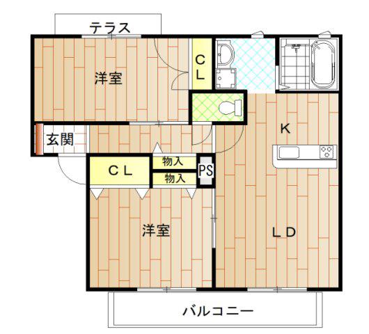グリーンコート上牧(2LDK/1階)の間取り写真
