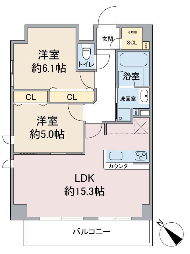 アールグラン瑞穂(2LDK/5階)の間取り写真