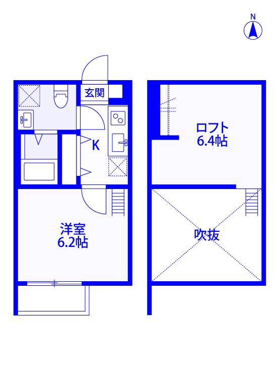 PRAIRIE UN 大宮(1K/2階)の間取り写真