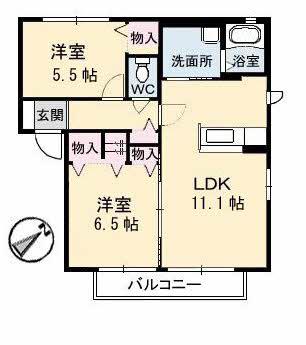 グラスガーデンA棟(2LDK/1階)の間取り写真