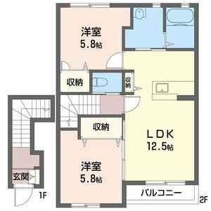 レーベンプラッツB棟(2LDK/2階)の間取り写真