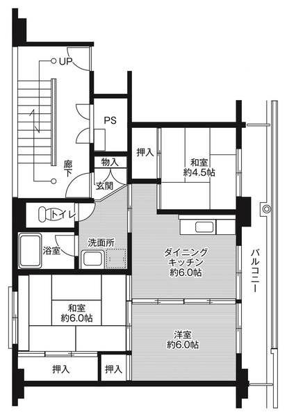ビレッジハウス十王2号棟(3DK/3階)の間取り写真