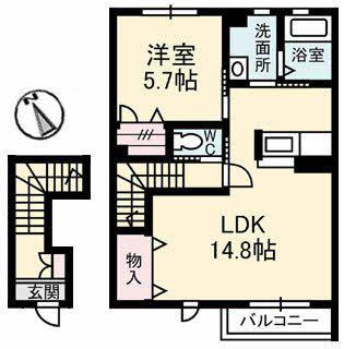シャーメゾン α(1LDK/2階)の間取り写真