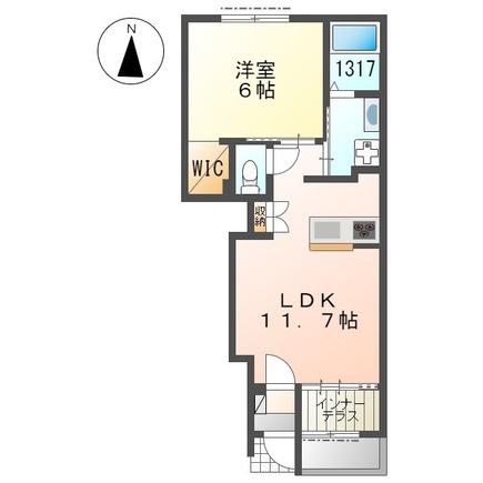 ハルカス ウエスト(1LDK/1階)の間取り写真
