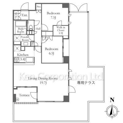 ザ・パークハウス市谷加賀町レジデンス(2LDK/1階)の間取り写真