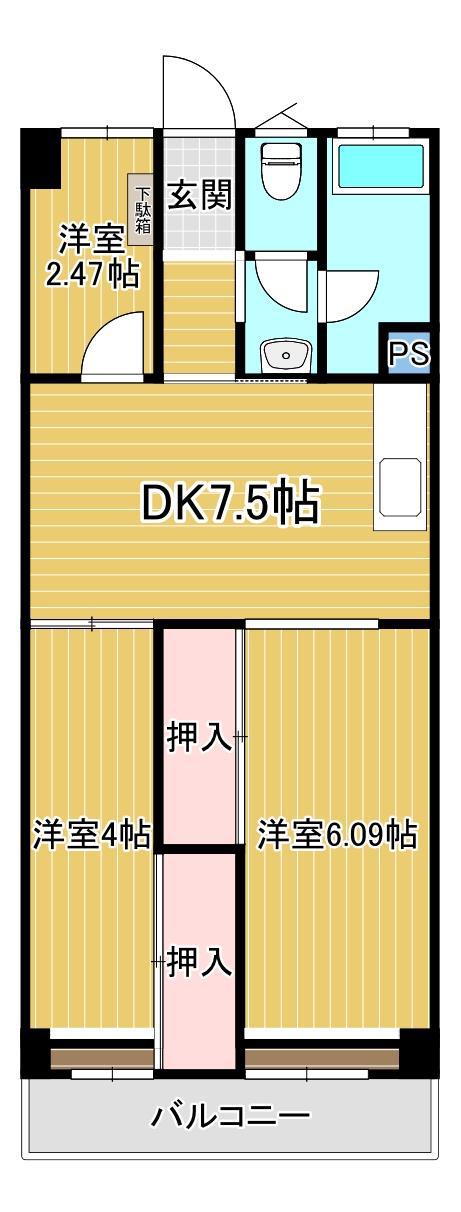 くまやビル(2SDK/3階)の間取り写真
