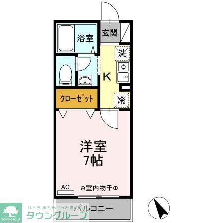 サンパティオB(1K/1階)の間取り写真
