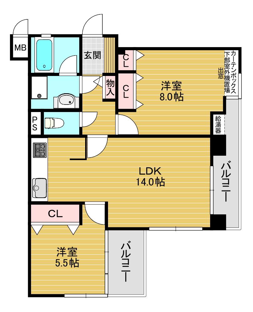 フォルム夙川37(2LDK/3階)の間取り写真