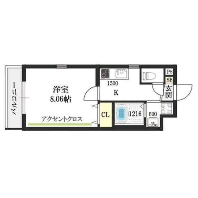 ウエストコクーン阿倍野(1K/2階)の間取り写真