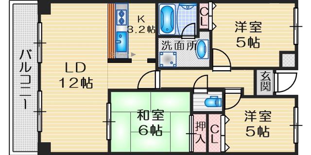 グレンエデン北谷(3LDK/5階)の間取り写真