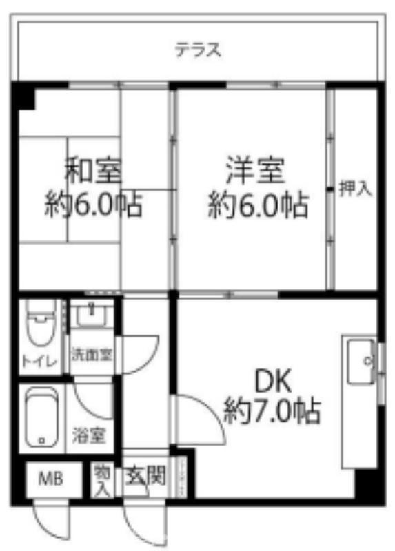 なかもずマンション(2DK/1階)の間取り写真