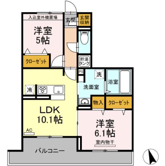 サザンヒルズ(2LDK/3階)の間取り写真