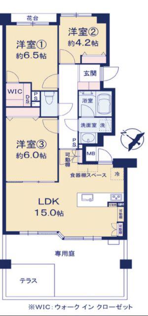 千葉登戸ガーデンハウス(3LDK/1階)の間取り写真