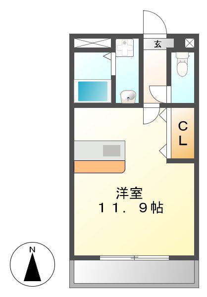 シューネス(1K/1階)の間取り写真