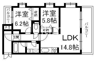 シェラメール(2LDK/2階)の間取り写真