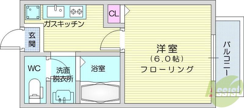 ジュネス向山(1K/2階)の間取り写真