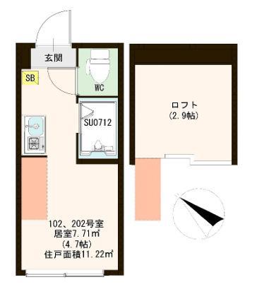 ハーモニーテラス桜台II(ワンルーム/2階)の間取り写真