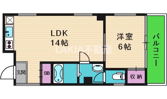 レナジア真田山(1LDK/4階)の間取り写真
