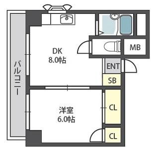 ステイト阿倍野(1DK/12階)の間取り写真