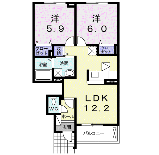 春風II(2LDK/1階)の間取り写真