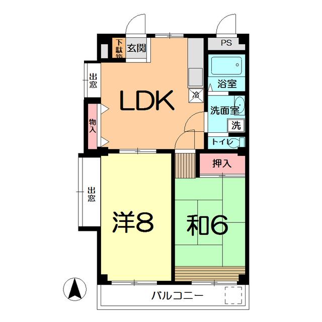 LEAVESハイツ(2LDK/2階)の間取り写真