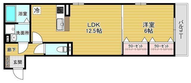 アビタシオン広瀬瑞鳳(1LDK/1階)の間取り写真