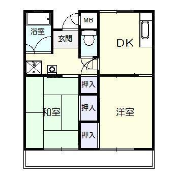 GREEN HILLS 大塚台 1号棟(2DK/3階)の間取り写真