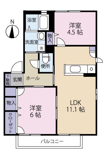 メゾン・ヴィーナス(2LDK/2階)の間取り写真