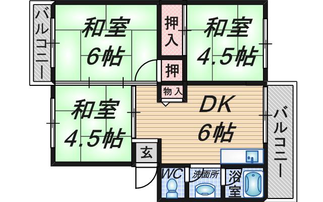 長興寺マンション(3DK/3階)の間取り写真