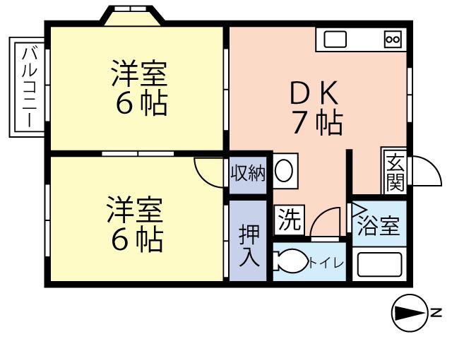 グリーンハウス(2DK/2階)の間取り写真