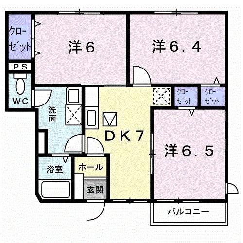 サファイアンエレガンスD(3DK/1階)の間取り写真