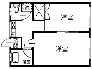 コーポ優B棟(2K/1階)の間取り写真