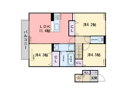 セジュールKOGAIIIA棟(3LDK/2階)の間取り写真