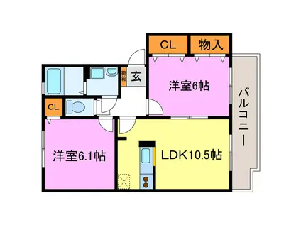 夢咲きの里B・C・F棟(2LDK/2階)の間取り写真