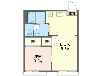 グリーンヒル(1LDK/2階)の間取り写真