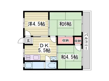 マンション朝霧2号館(3DK/5階)の間取り写真