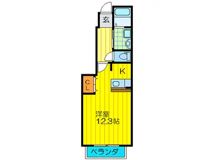 ポンテリブロK・II(ワンルーム/1階)の間取り写真